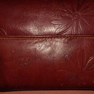 Embossed Floral Leather Wallet - Deep Red